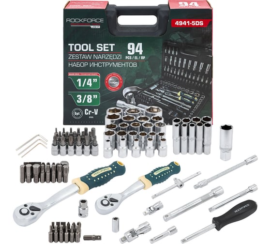Изображение товара Набор инструментов RockFORCE 94 предмета 1/4 3/8 RF LIGHT-4941-5DS(64524)