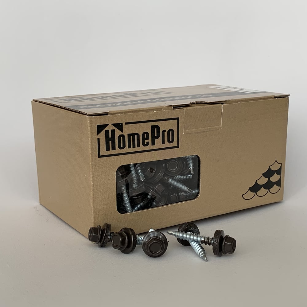 Изображение товара Саморез кровельный HomePro 4,8x35 RAL 8019 (250шт/уп) сверло №1