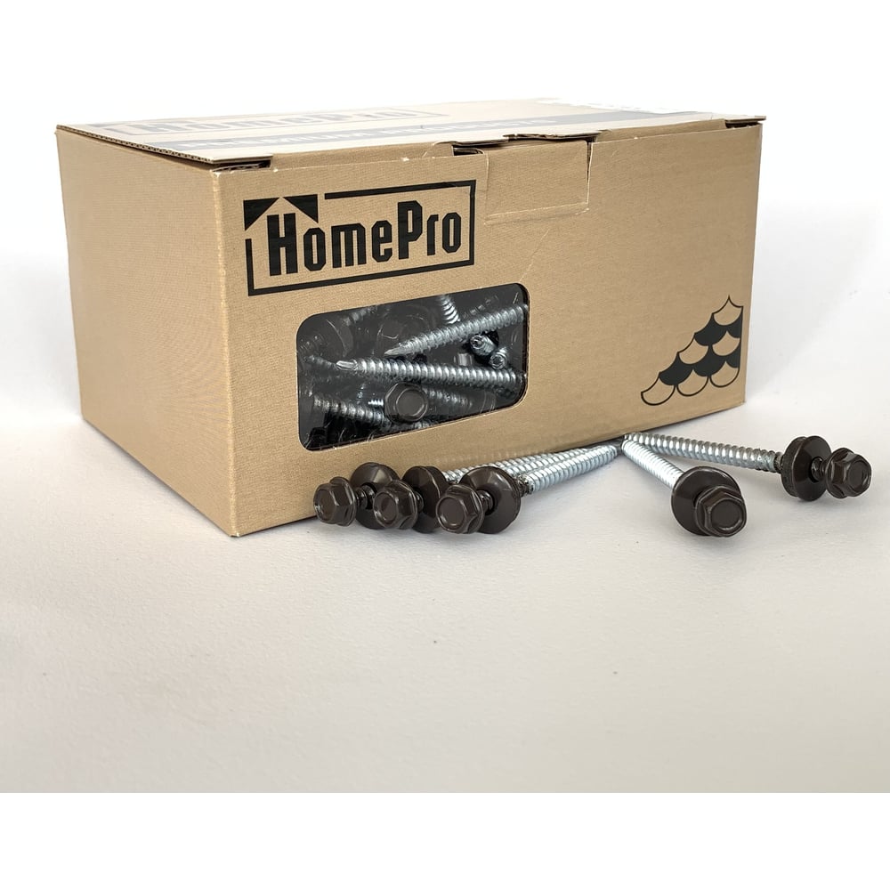 Изображение товара Саморез кровельный HomePro 4,8x70 RAL 8019 для металла и дерева