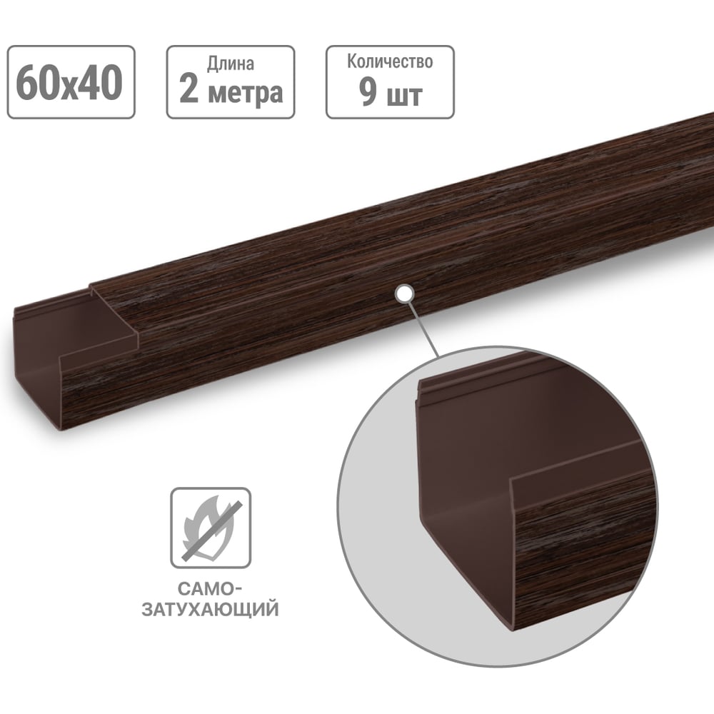 Изображение товара Кабель-канал TDM ELECTRIC темно-коричневый 60х40, 2 метра, упаковка 9 штук