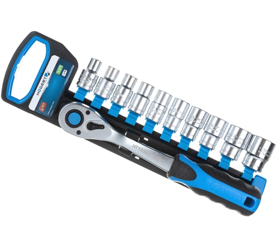 Изображение товара Набор торцевых головок HOEGERT TECHNIK 10 шт. c трещоткой 1/2 72 зубца HT1R332