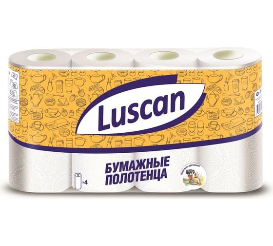Изображение товара Бумажные полотенца Luscan 2-слойные, белые, 4 рулона по 12.5 метров 317396