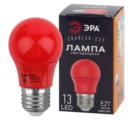 Изображение товара Набор ЭРА 5 штук лампочки STD ERARL50E27 E27 3 Вт груша красный для белтлайт Б0069378