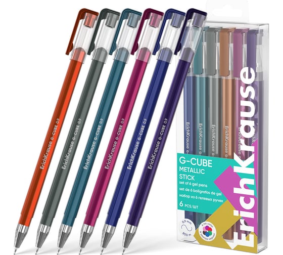 Изображение товара Набор гелевых ручек ErichKrause 6 штук G-Cube Stick Metallic 1.0, цвет чернил ассорти (в пэт-боксе) 61307