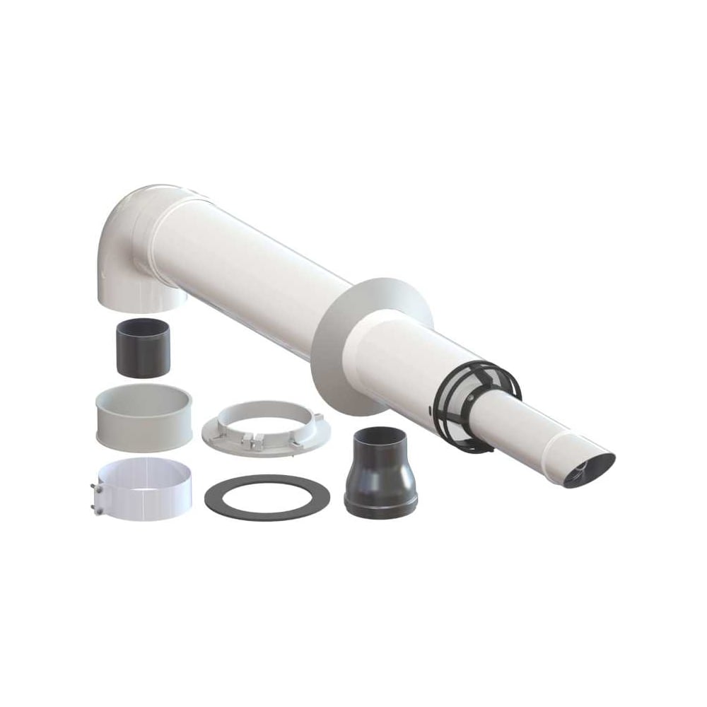 Изображение товара Комплект дымохода коаксиальный Е8tempo 60x100 750 мм с хомутом фланцем и втулкой белый
