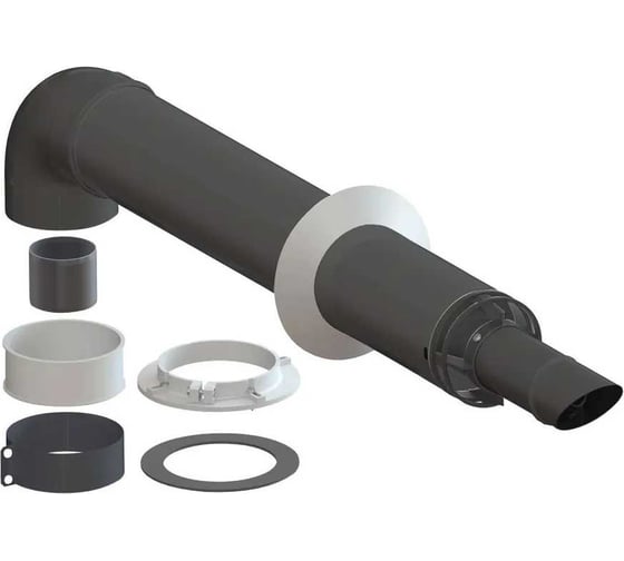 Изображение товара Комплект дымохода коаксиальный Е8tempo 60x100 - 750 с хомутом, фланцем и втулкой, серый E8000076