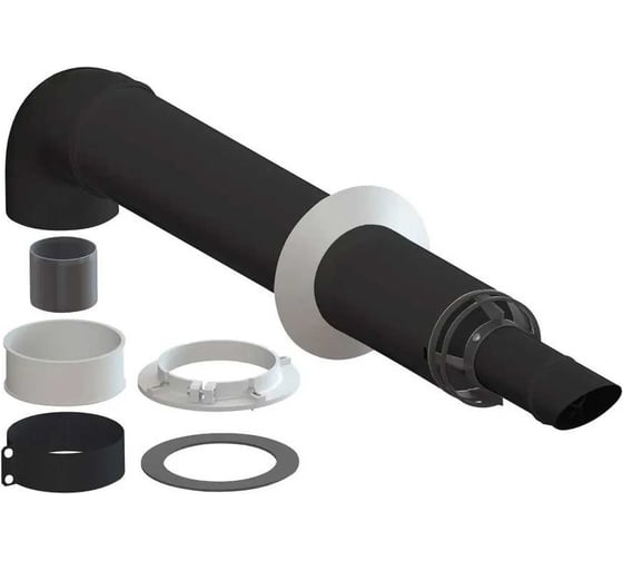 Изображение товара Комплект дымохода коаксиальный Е8tempo 60x100 - 750 с хомутом, фланцем и втулкой, чёрный E8000075
