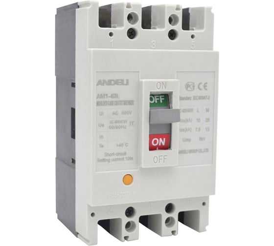 Изображение товара Автоматический выключатель ANDELI AM1-63L/3P 50A, 25KA ADL06-007