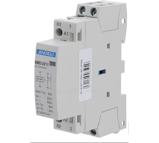 Изображение товара Модульный контактор ANDELI КМ63-20/11, 1NO 1NC, 2P 20A ADL08-230