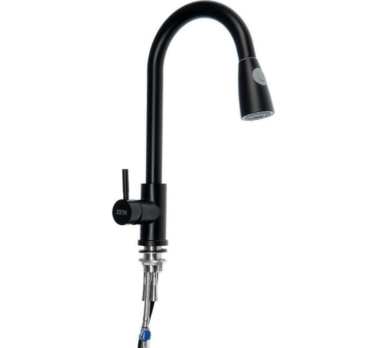 Изображение товара Смеситель для кухни ZEIN нержавеющая сталь, с выдвижной лейкой, 2 режима, черный 5598619