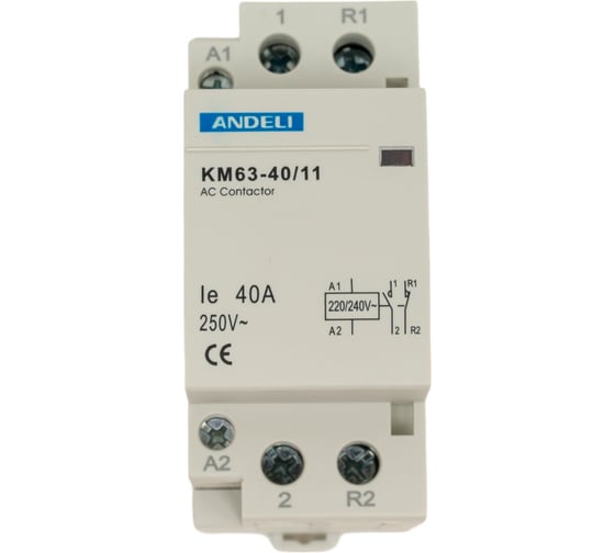 Изображение товара Модульный контактор ANDELI КМ63-40/11, 1NO 1NC, 2P, 40A ADL08-236