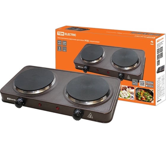 Изображение товара Двухконфорочная электроплитка TDM ЭПД2 230 В, 2х1 кВт, диск, коричневая SQ2504-0009