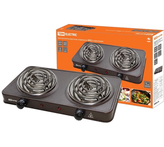 Изображение товара Двухконфорочная электроплитка TDM ЭПС2 230 В, 2х1 кВт, спираль, коричневая SQ2504-0015