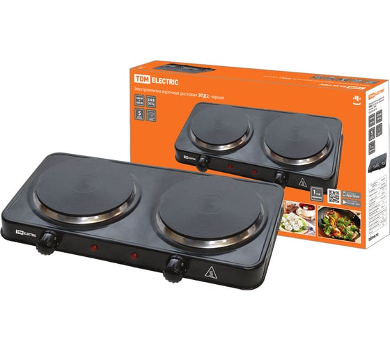 Изображение товара Двухконфорочная электроплитка TDM ЭПД2 230 В, 2х1 кВт, диск, черная SQ2504-0010