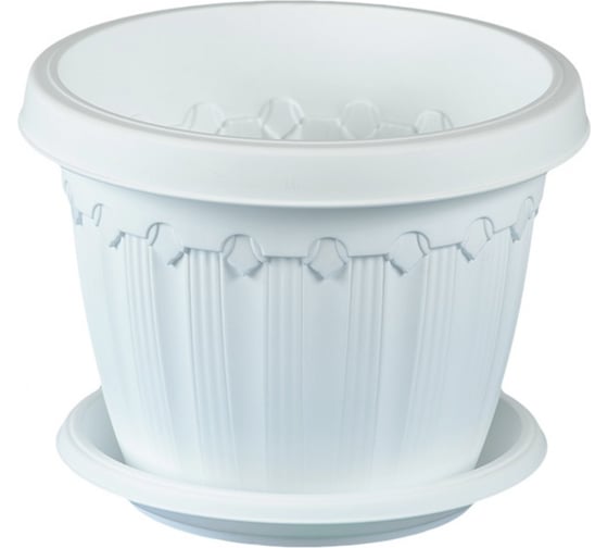 Изображение товара Кашпо с поддоном Эльфпласт Флавия 12 см, 0.6 л, белое 032224