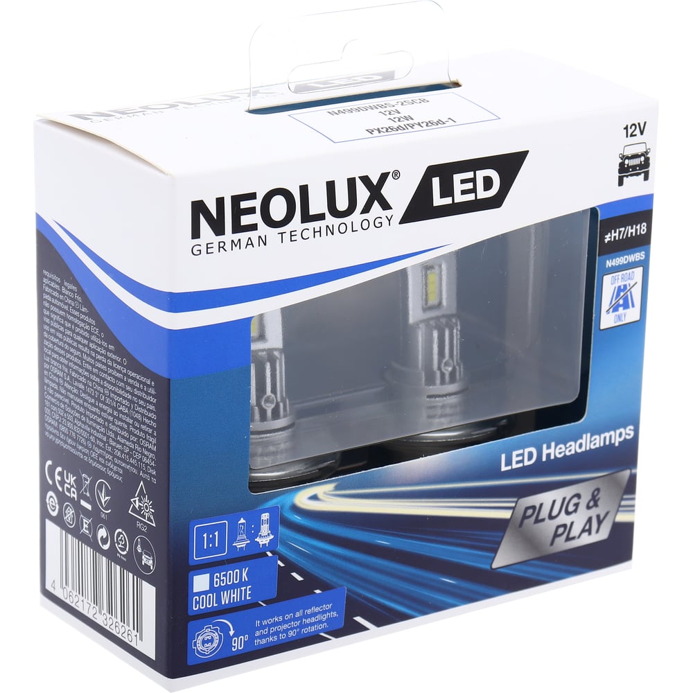Изображение товара Автолампа NEOLUX H7/H18 PX26d LED COOL WHITE 6500K, 2 шт, 12V