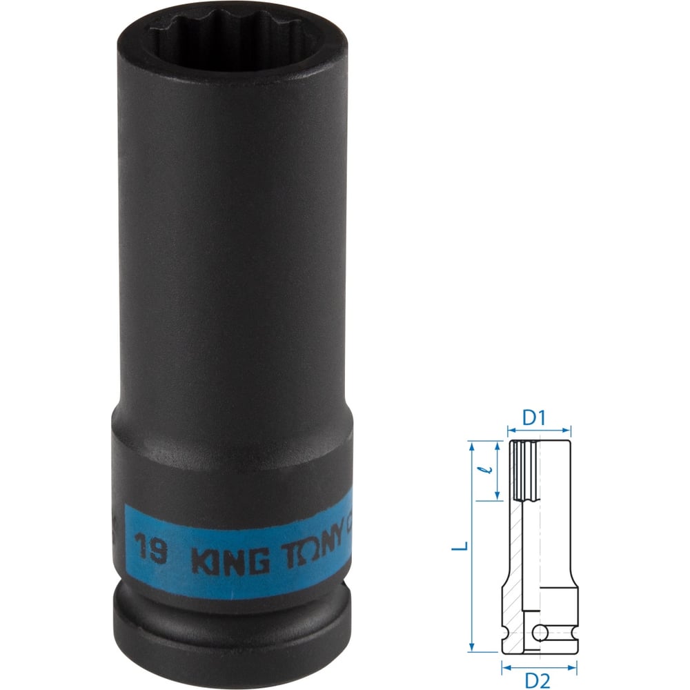 Изображение товара Головка торцевая ударная глубокая 12-гранная KING TONY 19 мм 1/2"DR