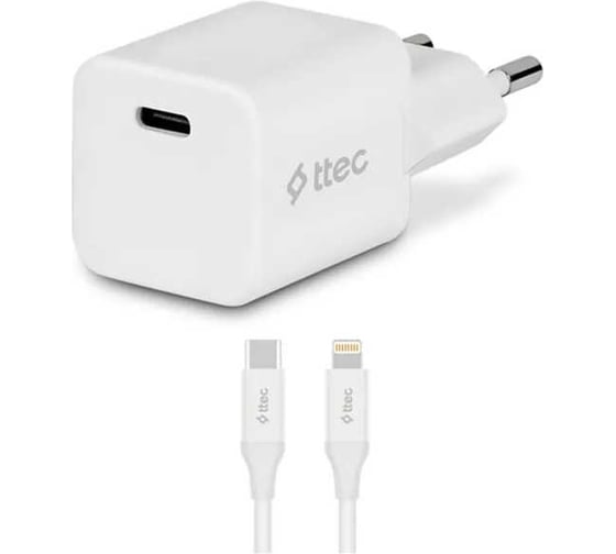 Изображение товара Сетевое зарядное устройство TTEC SmartCharger 20W PD With USB-C - Lightning Cable с кабелем 120 см, белый 2SCP01LB