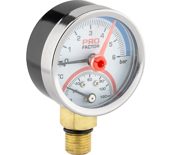 Изображение товара Термоманометр радиальный PROFACTOR Ф 53 мм 1/4 6 bar, 0–120C PF SG 870-6