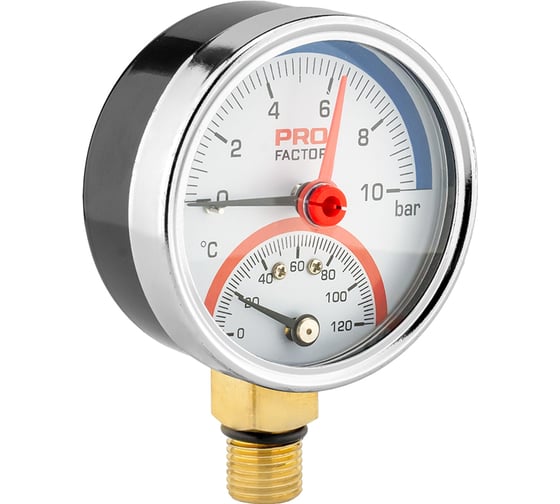 Изображение товара Термоманометр радиальный PROFACTOR Ф 63 мм 1/4 10 bar, 0–120C PF SG 872-10