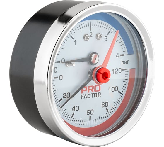 Изображение товара Термоманометр аксиальный PROFACTOR Ф 63 мм 1/4 4 bar, 0–120C PF SG 873-4