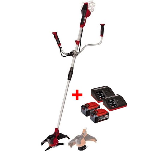 Изображение товара Коса аккумуляторная Einhell PXC AGILLO 36/255, 2x18В,BL, нож+леска, велосипедная рукоятка + 2 аккумулятора 5.2 Ач + ЗУ 2x3А 3411320SET