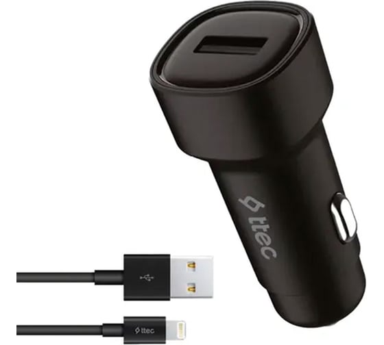 Изображение товара Автомобильное зарядное устройство TTEC SmartCharger 2.4A Car Charger с кабелем Lightning. Цвет: черный 2CKS30LS
