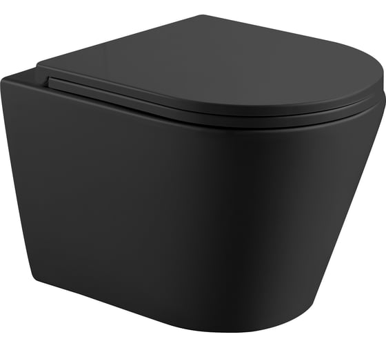 Изображение товара Подвесной безободковый унитаз HOLLER SHELL_MB (480х365х360 мм, сиденье дюропласт, микролифт) черный матовый 315661