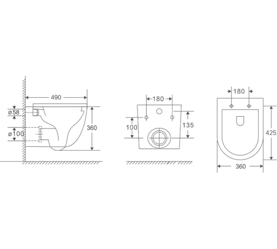 Изображение товара Подвесной безободковый унитаз HOLLER POINT T (490х360х360 мм, сиденье дюропласт, микролифт) белый 328189