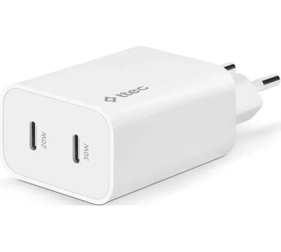 Изображение товара Сетевое зарядное устройство TTEC SmartCharger Duo GAN PD 50W Fast Travel Charger USB-C + USB-C. Цвет: белый 2SCG01B