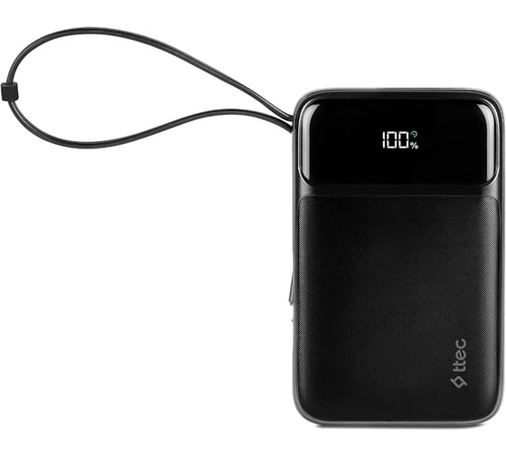 Изображение товара Внешний аккумулятор портативный TTEC ReCharger Pro LCD 10.000mAh PD 22.5W USB-A/USB-C with Lightning/USB-C Built-in Cable Powerbank со встроенным кабелем. Цвет: черный 2BB215S