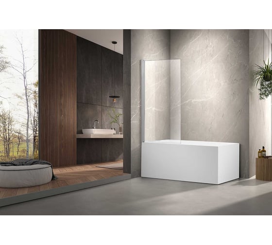 Изображение товара Шторка для ванны SANTREK AQUA Slim DFS-800-C-Chrome маятниковая, 800х1400, стекло прозрачное 5 мм, профиль хром 322106