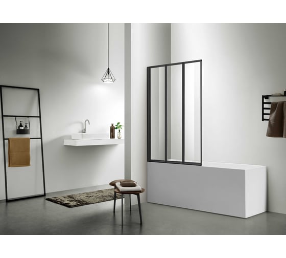 Изображение товара Шторка для ванны SANTREK AQUA Slim SD3-1000-С-Matt Black, складная, три секции, 1000х1400, стекло прозрачное 4 мм, профиль черный 323291