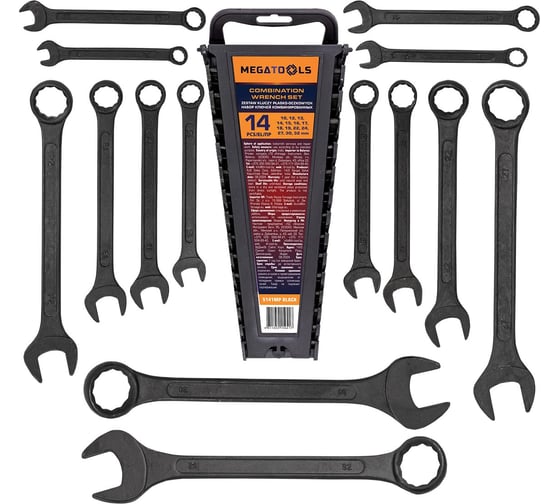 Изображение товара Ключи комбинированные MEGATOOLS набор 14 предметов (10, 12-19, 22, 24, 27, 30, 32мм) MT-5141MP BLACK(64638)