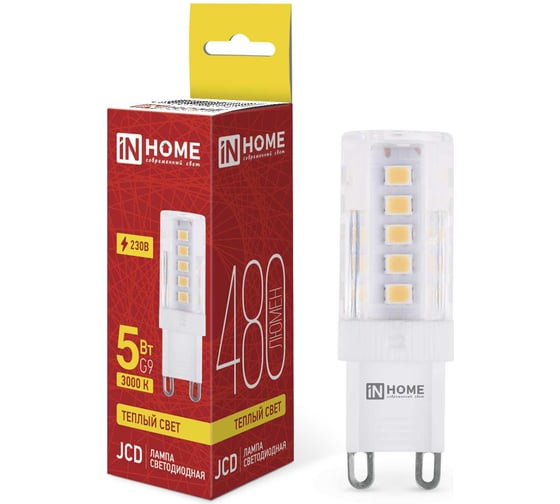 Изображение товара Лампа светодиодная IN HOME LED-JCD 5Вт 230В G9 3000К 480Лм 4690612059020