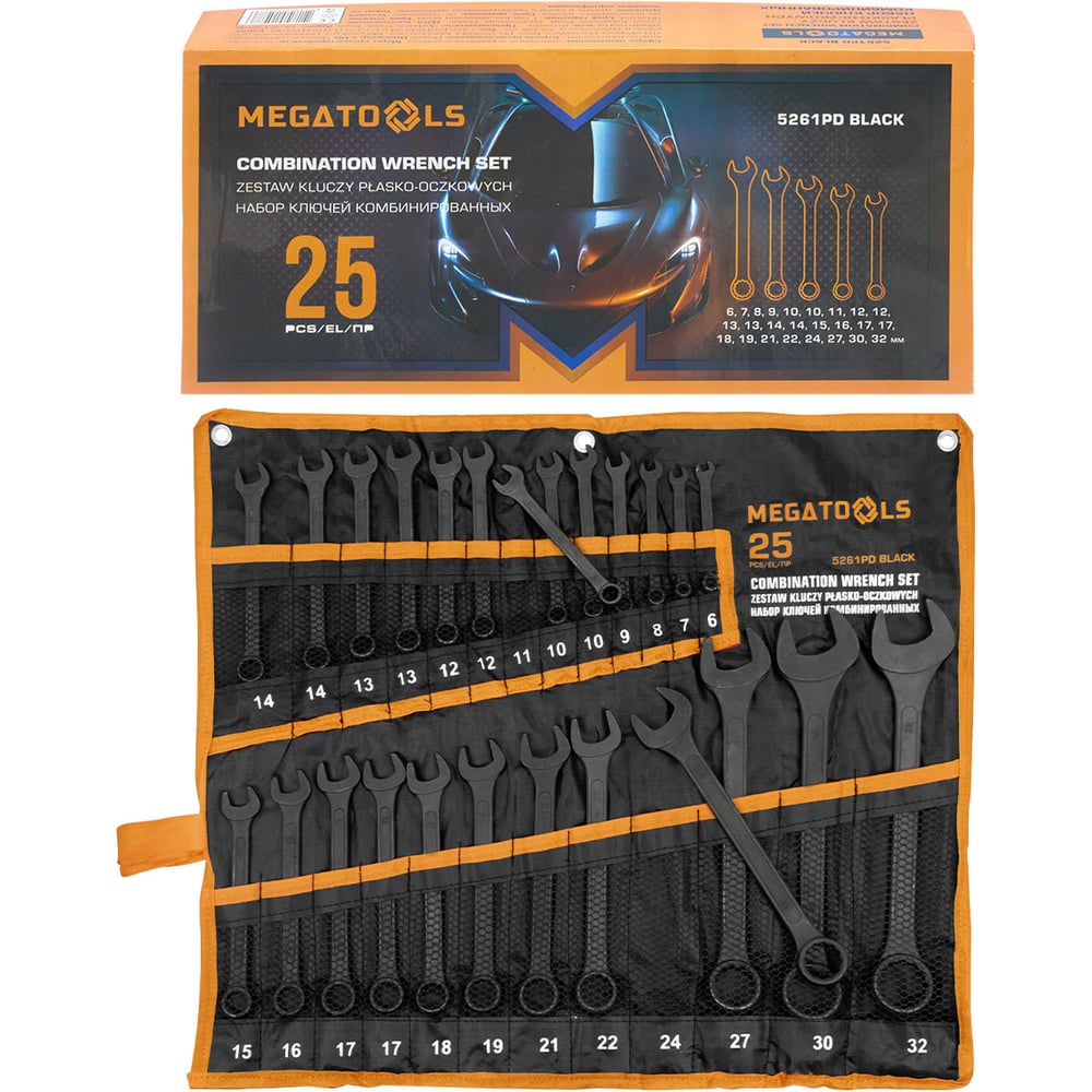 Изображение товара Ключи комбинированные MEGATOOLS MT-5261PD набор 25 предметов