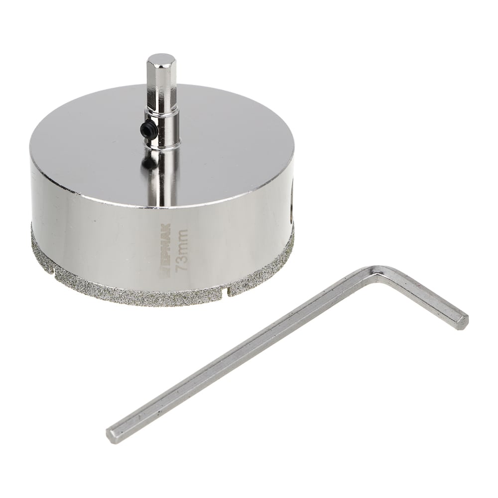 Изображение товара Коронка алмазная с центрирующим сверлом ЕРМАК 73 мм по керамике и стеклу трёхгранный хвостовик