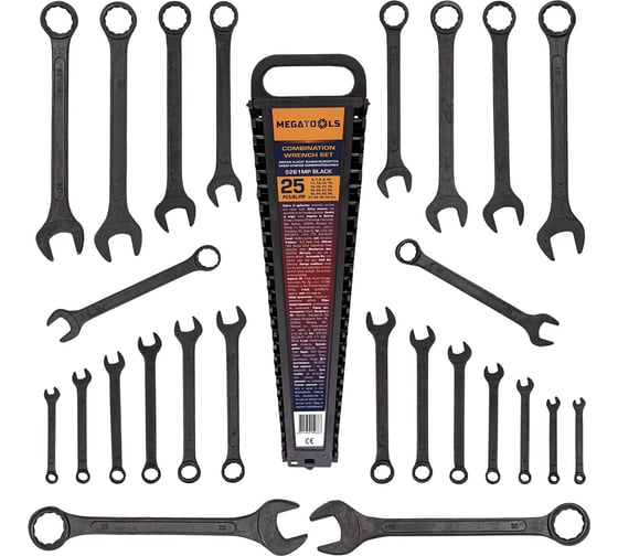 Изображение товара Ключи комбинированные MEGATOOLS набор 25 предметов (6-28, 30, 32мм) MT-5261MP BLACK(64641)