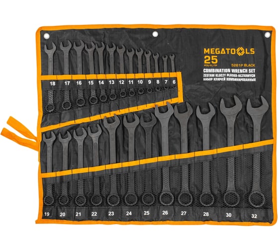 Изображение товара Ключи комбинированные MEGATOOLS набор 25 предметов (6-28, 30, 32мм) MT-5261P BLACK(64642)