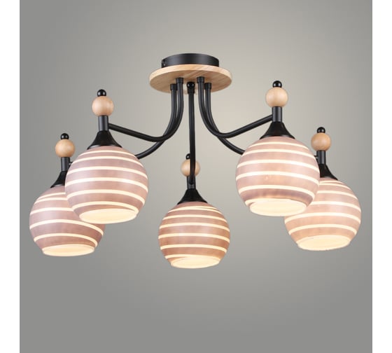 Изображение товара Люстра Росток N6395/5 BK+WOOD черный 5x60W E27 d590 h310, QH24 988385395
