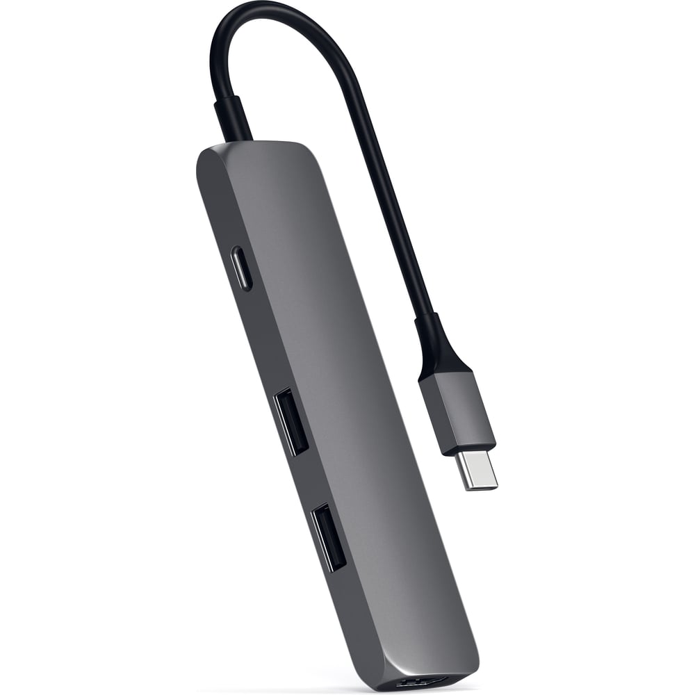Изображение товара USB-адаптер SATECHI Slim Aluminum Type-C Multi-Port Adapter with Type-C Charging Port. Интерфейс USB-C. Порты USB Type-C, 2хUSB 3.0, 4K HDMI, серый космос. ST-CMAM