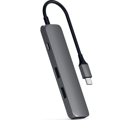Изображение товара USB-адаптер SATECHI Slim Aluminum Type-C Multi-Port Adapter with Type-C Charging Port. Интерфейс USB-C. Порты USB Type-C, 2хUSB 3.0, 4K HDMI, серый космос. ST-CMAM