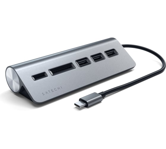 Изображение товара USB-концентратор SATECHI Type-C USB Hub х Micro/SD Card Reader. Интерфейс USB-C. 3 порта USB 3.0, слоты для карты памяти, серый космос ST-TCHCRM