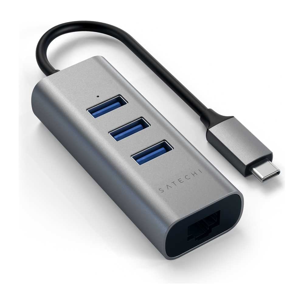 Изображение товара USB-хаб SATECHI Type-C 2-in-1 USB 3.0 Aluminum 3 Port Hub and Ethernet Port. Интерфейс Type-C, серый космос ST-TC2N1USB31AM