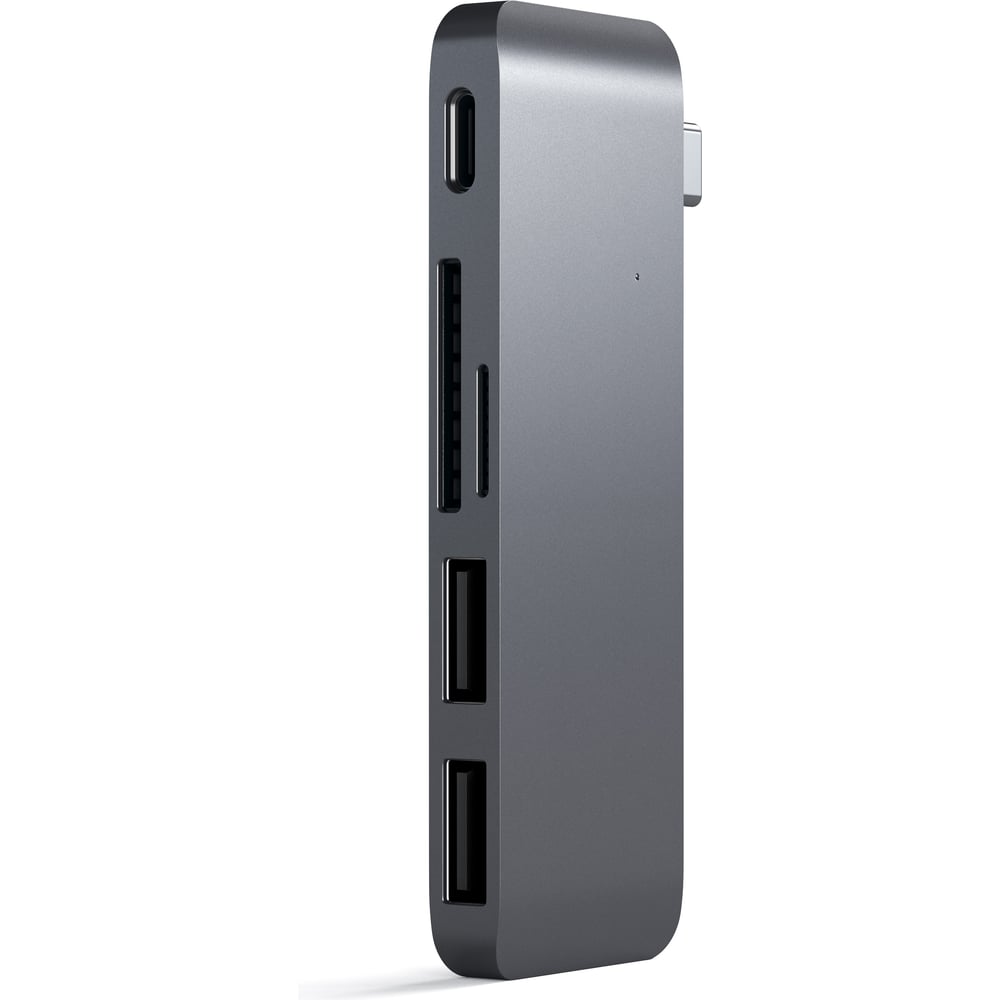 Изображение товара USB-хаб SATECHI Type-C USB 3.0 Passthrough Hub для Macbook 12. Порты: 1x USB-C, 2 x USB 3.0, SD, microSD, серый космос ST-TCUPM