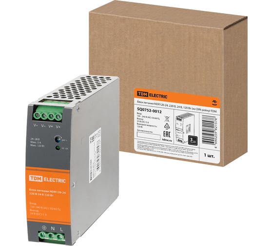 Изображение товара Блок питания TDM ELECTRIC NDR120-24, 220 В, 24 В, 120 Вт, на DIN-рейку SQ0752-0012