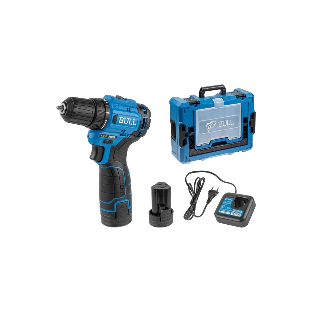 Изображение товара Аккумуляторная дрель-шуруповерт BULL SR 1203 Xcase БЕСЩЕТ., 12 В, 37 Н*м, 2*2 А*ч акб, БЗП 10 мм 1329879