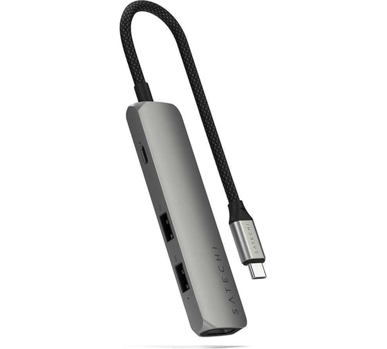 Изображение товара Адаптер SATECHI 4-in-1 USB-C PDх2xUSB-A 3.2 Gen2хHDMI 4K-60Hz Slim Multiport Adapte, серый космос ST-P4SM