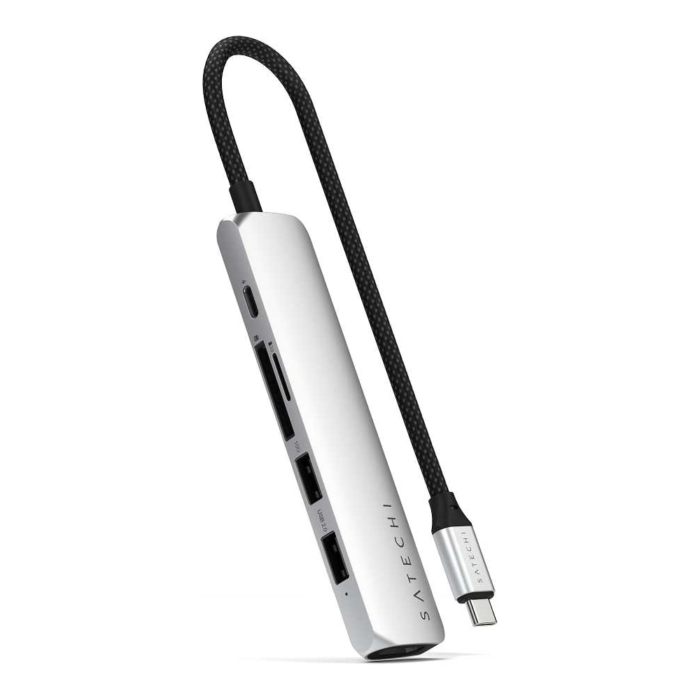 Изображение товара Адаптер SATECHI 6-in-1 USB-C HDMI карты памяти серебристый компактный