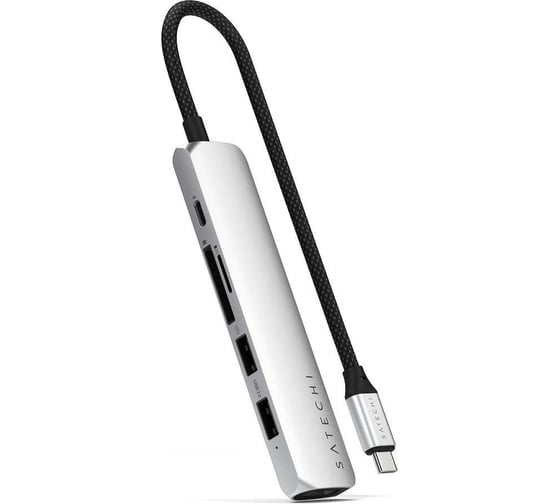 Изображение товара Адаптер SATECHI 6-in-1 1xUSB-C PDх1x1 USB-A 10GbpsхUSB-A 480MbpsхHDMI 4K-60HzхMicro/SD Card Slim Multiport Adapter, серебристый ST-P6SS